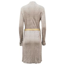 Tory Burch-Tory Burch Belted Microprint Long Sleeve Midi Dress in Brown Cotton blend-Other