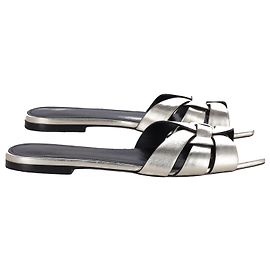Saint Laurent Tribute Flat Slides in Metallic Gold Leather Golden
