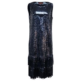Max Mara Robe de cocktail à franges et sequins en polyamide bleu marine Bleu