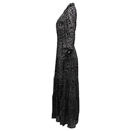 Ba&Sh-Ba&sh Alegria Printed Metallic Fil Coupe Georgette Maxi Dress in Black Viscose-Other