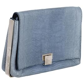The row-The Row Croc-Embossed Clutch in Light Blue Leather-Blue,Light blue