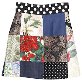 Dolce & Gabbana-Minifalda de patchwork de jacquard de Dolce & Gabbana en algodón multicolor-Multicolor