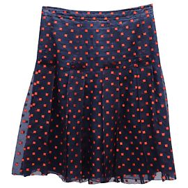Tory Burch Square Printed Skirt in Navy Blue Silk Navy blue
