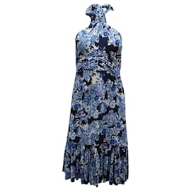 Tory Burch-Tory Burch Neckholder-Midikleid aus floraler blauer Seide-Blau