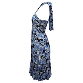 Tory Burch-Tory Burch Halter Midi Dress in Floral Blue Silk-Blue