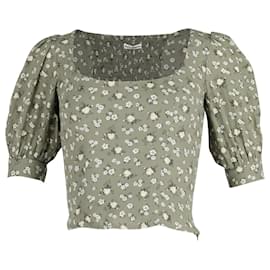 Reformation-Reformation Cave Top with Floral Print in Green Khaki Viscose-Green,Khaki