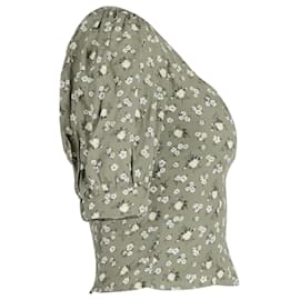 Reformation-Reformation Cave Top with Floral Print in Green Khaki Viscose-Green,Khaki