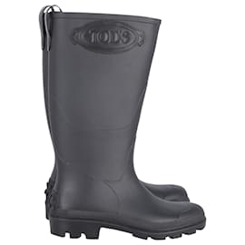 Tod's-Tod's Raised-Logo Rain Boots in Black Polyurethane-Black