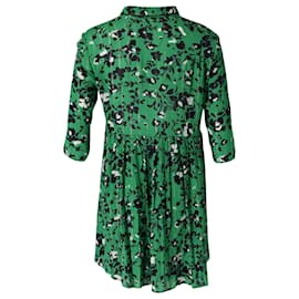 Ba&Sh-Ba&Sh Mini abito con gonna arricciata a fiori con bottoni sul davanti in viscosa verde-Verde