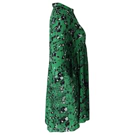Ba&Sh-Ba&Sh Floral Button-Front Gathered Skirt Mini Dress in Green Viscose-Green