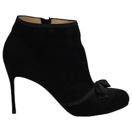 Christian Louboutin-Christian Louboutin Arnoeud Grosgrain-Bow Ankle Boots in Black Suede -Black