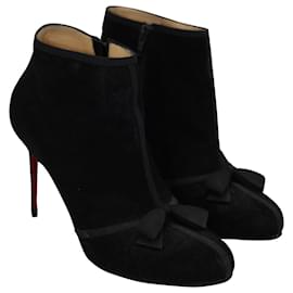 Christian Louboutin-Christian Louboutin Arnoeud Grosgrain-Bow Ankle Boots in Black Suede -Black