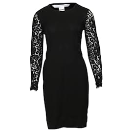 Diane Von Furstenberg-Diane Von Furstenberg Zarita Bodycon Dress with Lace in Black Acetate-Black