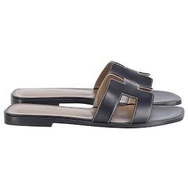 Hermès Hermes Oran Flat Sandals in Black Leather Black