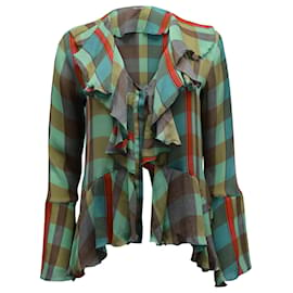 Etro-Etro Ruffled Check Blouse in Multicolor Silk-Multiple colors