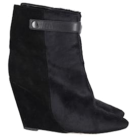 Isabel Marant-Isabel Marant Pony Style Wedge Ankle Boots in Black Pony Hair-Black