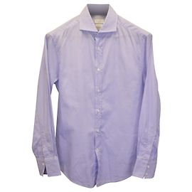Brunello Cucinelli Gingham Slim Fit Hemd aus hellblauer Baumwolle Andere