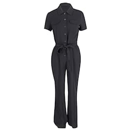 Diane Von Furstenberg-Diane Von Furstenberg Button-Down Belted Jumpsuit in Black Polyester-Black