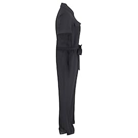 Diane Von Furstenberg-Diane Von Furstenberg Button-Down Belted Jumpsuit in Black Polyester-Black