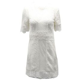 Maje Revanta Spitzenkleid aus weißem Polyester Weiß Roh