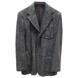 Gucci Single-Breasted Blazer Jacket in Charcoal Suede Dark grey