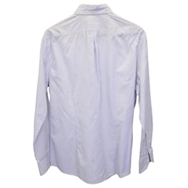Brunello Cucinelli-Brunello Cucinelli Camicia Slim Fit a Righe in Cotone Bianco e Blu-Blu