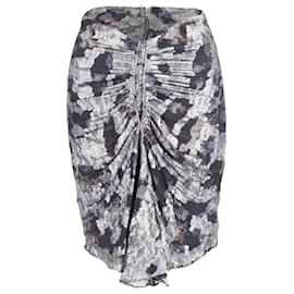 Isabel Marant-Isabel Marant Ruched Mini Skirt in Silver Silk-Silvery,Metallic