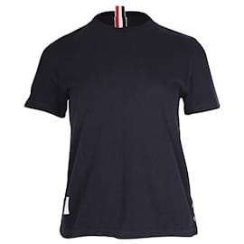 Thom Browne-Thom Browne T-shirt Relax Fit RWB à rayures dans le dos en coton bleu marine-Bleu,Bleu Marine
