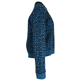 Kenzo-Kenzo-Monogramm-Strickpullover aus blauer Baumwolle-Blau