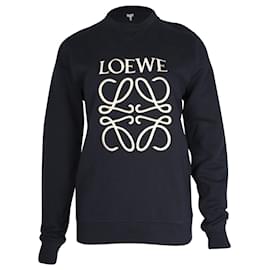 Loewe-Felpa Loewe Logo Ricamato in Cotone Blu Navy-Blu,Blu navy