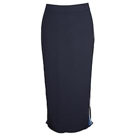 Theory-Theory Side Stripe Midi Skirt in Navy Blue Cotton-Navy blue
