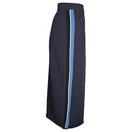 Theory-Theory Side Stripe Midi Skirt in Navy Blue Cotton-Navy blue