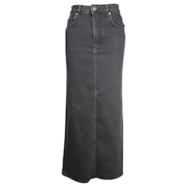 Maje-Maje Extra Long Denim Skirt in Black Cotton-Black