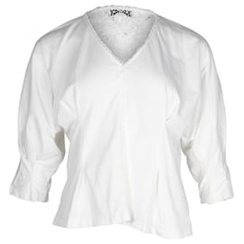 Sandro-Sandro Paris Lace Trimmed Dolman Blouse in White Cotton-White