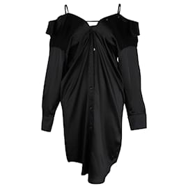 Alexander Wang-Alexander Wang Off Shoulder Shirt Dress in Black Silk-Black
