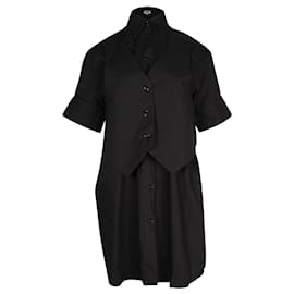 Maison Martin Margiela-Maison Margiela Vest Layered Shirt Dress in Black Cotton-Black