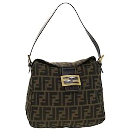 Fendi-FENDI Zucca Canvas Mamma Baguette Sac à bandoulière Nylon Marron Noir Auth am4225-Marron,Noir
