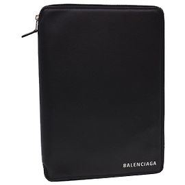 BALENCIAGA Clutch Bag iPad Case Leather Black Auth am4187 Black