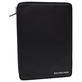 Balenciaga-BALENCIAGA Clutch Bag iPad Hülle Leder Schwarz Auth am4187-Schwarz