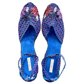Sandali Philippe Model Blu Klein e Viola Ricamo in Rafia Taglia 39 Nero Blu Bordò Porpora