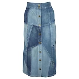Saint Laurent-Saint Laurent Patchwork Denim Skirt in Blue Cotton-Blue