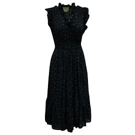 Kate Spade Wild Roses Ruffle Wrap Midi Dress in Navy Blue Polyester Blue Navy blue