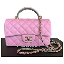 Chanel-Classic Mini Flap Bag with Top Handle Pink/green-Pink
