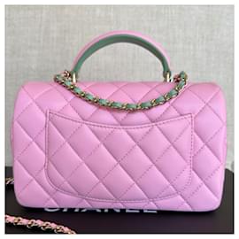 Chanel-Minibolso clásico con solapa y asa superior rosa/verde-Rosa