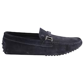 Tod's-Tod's Gommino Loafer with Buckle in Dark Grey Suede-Grey