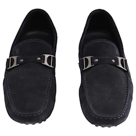 Tod's-Tod's Gommino Loafer with Buckle in Dark Grey Suede-Grey