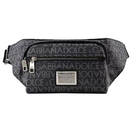 Dolce & Gabbana-JCQ.Logo Spalmato Bag - Dolce&Gabbana - Fabric - Black-Black
