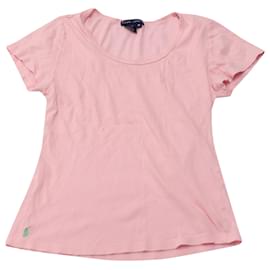 Ralph Lauren-Ralph Lauren Ribbed Short Sleeved Top in Pink Cotton-Pink