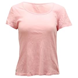 Ralph Lauren-Ralph Lauren Ribbed Short Sleeved Top in Pink Cotton-Pink