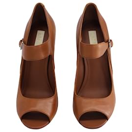 Autre Marque-Laruen Ralph Lauren Wooden Heel Sandals in Brown Leather-Brown